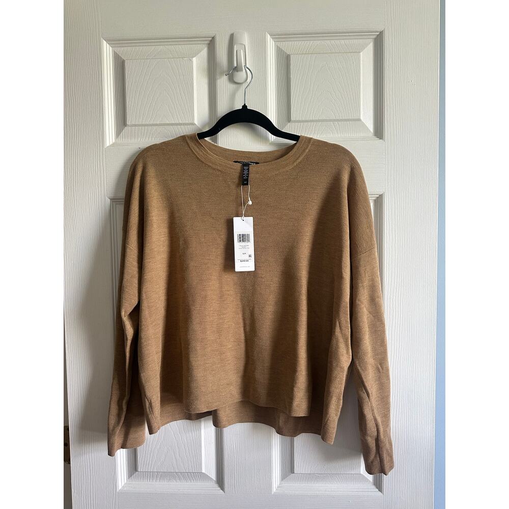 Eileen Fisher NWT 100% Merino Wool Crew Neck Top Sweater in Honey Brown Sz S - Picture 3 of 8